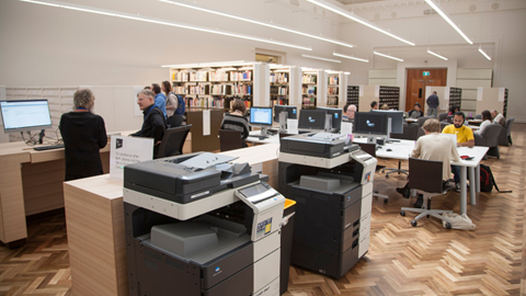 Image shows the Newspapers and Family History Reading Room at State Library Victoria
