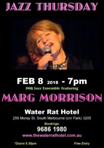 This Thursday Margaret Morrison Features At Water Rat Hotel 7pm With Jmq Jazz Ensemble & Vale Shane Hughes