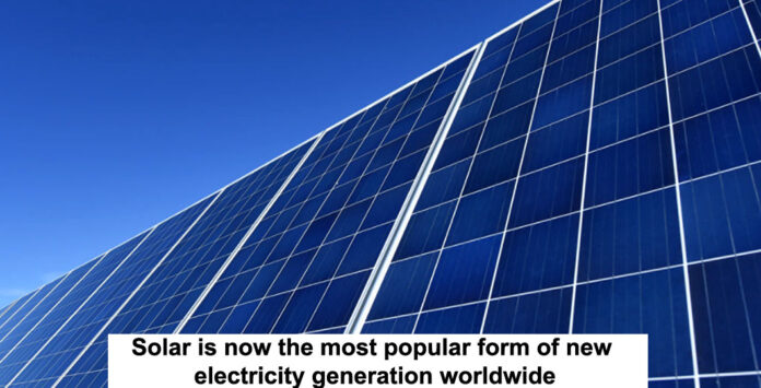 Solar is now the most popular form of new electricity generation worldwide Heading